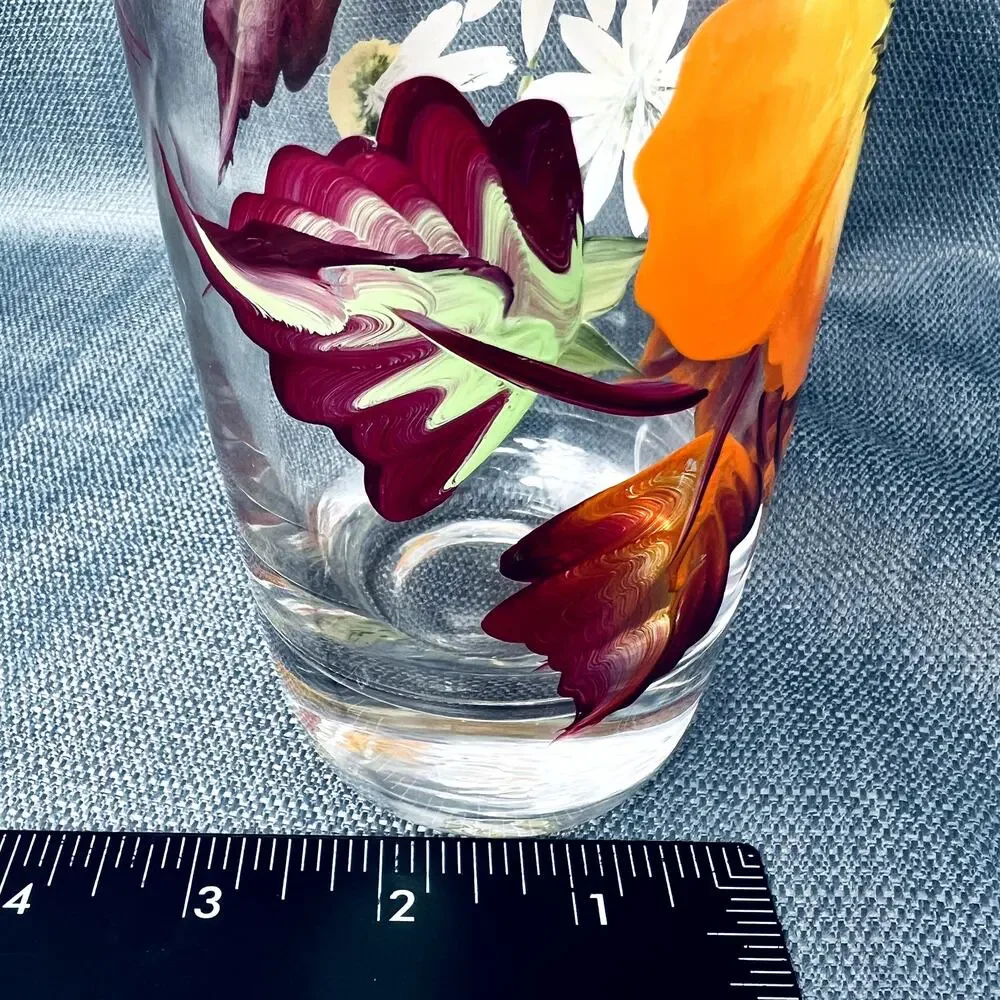 Hand painted Flower Art Glass Vase Fall Leaves Thanksgiving Halloween Home Decor